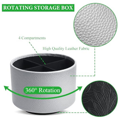 Round Leather Art Supply Organizer,Remote Control Holder,360 Degree Spinning,Multi-Functional Pencil Holder,4 Compartments Desktop Stationary Organizer(1-Lichee Silver) - color: 1-Lichee Silver
