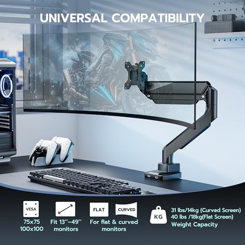 Heavy Duty Single Monitor Mount for 13"-49" Curved Screens with USB, Black - color: Black, style: with USB