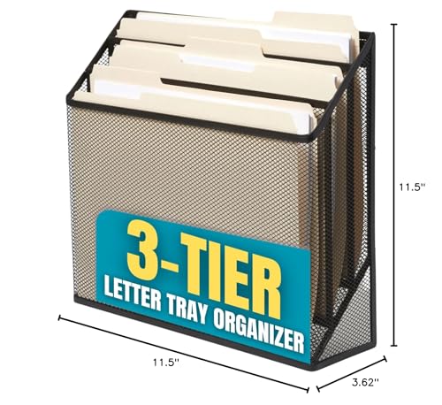 1InTheOffice 3 Tiers File Folder Organizer, Desk Sorter, Black Mesh