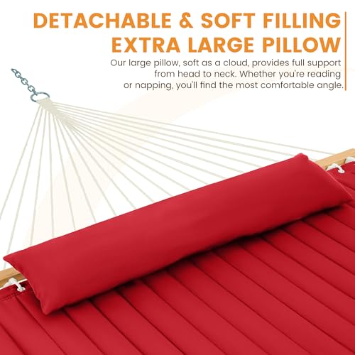 Lazy Daze Double Quilted Hammock with Pillow for Outside, Fit 13-15Ft Stand - color: Burgundy