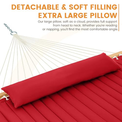 Lazy Daze Double Quilted Hammock with Pillow for Outside, Fit 13-15Ft Stand - color: Burgundy