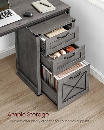 VASAGLE File Cabinet, Filing Cabinet with 3 Drawers, Printer Stand, Fit A4, Letter Size, Hanging File Folders, Modern Farmhouse Style, for Home Office, Misty Gray UOFC054G01 - color: Misty Gray, style: 3 Drawers