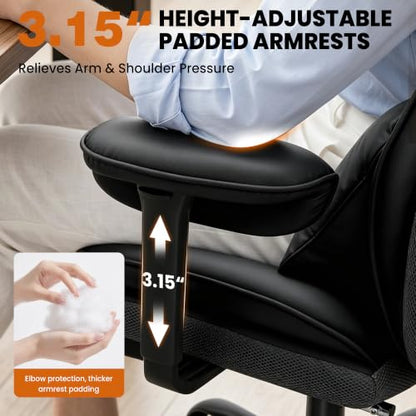 Office Chair, Desk Chair with Soft Adjustable Armrests - color: Pu-black