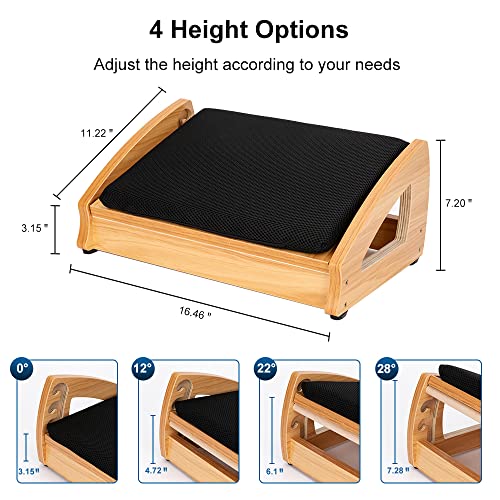 StrongTek Wooden Foot Stool Under Desk, Removable Cushion, 3 Angles - color: Natural-soft