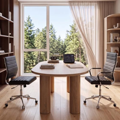 Okeysen Black Conference Room Chairs, Modern Ergonomic PU Leather Office Desk Chair Ribbed for Office, High Back Executive Swivel Rolling Task Chair for Home - color: Black-ribbed
