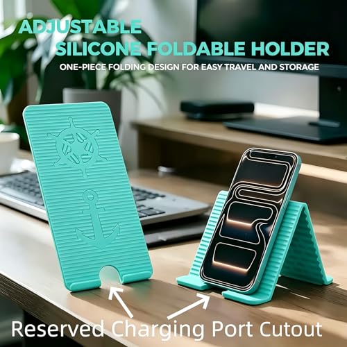 Flexible Silicone Aluminum Phone Holder Tablet Stand with Charging Port Design, Foldable Airplane Laptop/Phone Stand for Home Office Travel (Tiffany) - color: Tiffany