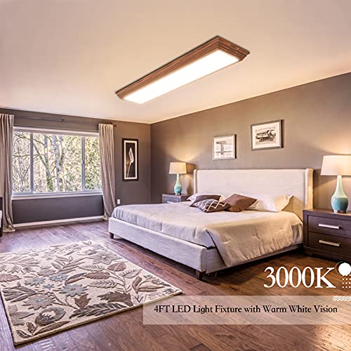 4FT LED Light Fixture with 3000K/4000K/5000K CCT Selectable Dimmable 4 Foot LED Linear with Wooden Look 50W 5500LM Flush Mount Ceiling Wraparound for Kitchen, Bedroom, Laundry, 2 Pack - size: 4FT | 2 Pack
