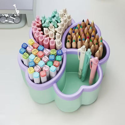 Pen Holder Desk Organizer,360°Rotating Pencil Pen Holder,Large Capacity Desk Storage for Office Home Supplies,Green - color: green