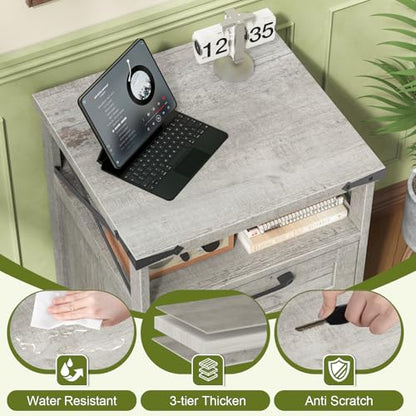 Halitaa Office Filing Vertical Cabinet with 2 Drawers, Grey | Farmhouse Filing Cabinet with Open Storage Space and Printer Stand for Hanging Files Letter/A4 for Home Office - color: Grey, style: Vertical