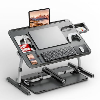 Potuopy Adjustable Laptop Lap Desk, X-Large Foldable Bed Table Tray - color: Black