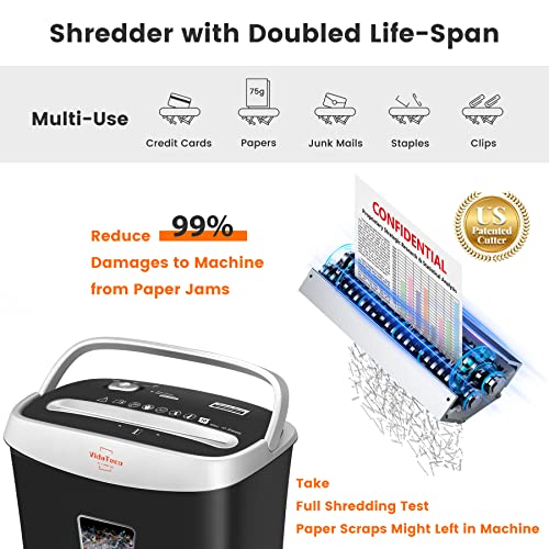 VidaTeco Paper Shredder for Home Office Heavy Duty with 60 Mins Running with US Patented Cutter,Shred CD/Card with Extra Large Bin,AUTO Jam Proof(ETL) (10-Sheet Micro-Cut)