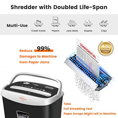 VidaTeco Paper Shredder for Home Office Heavy Duty with 60 Mins Running with US Patented Cutter,Shred CD/Card with Extra Large Bin,AUTO Jam Proof(ETL) (10-Sheet Micro-Cut)