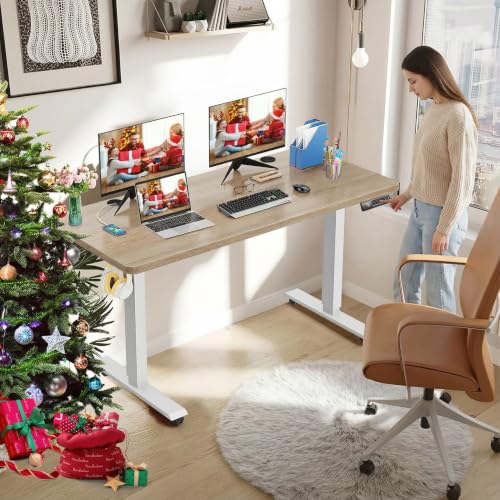 farexon 48'' × 24'' Electric Standing Desk Adjustable Height with Wheels - color: Oak Grey, size: 48 x 24''