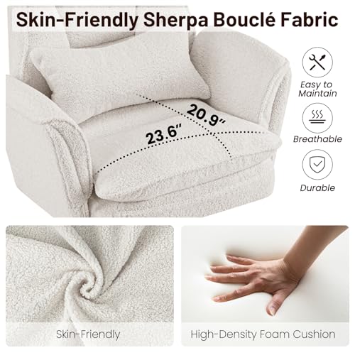 Criss Cross Office Chair with Armrests & Wheels, Big and Tall Office Chair with Footrest, Flip Armrests for Pets, Wide Seat Cross Legged Desk Chair, Ergonomic Computer Chair, Teddy, White - color: White