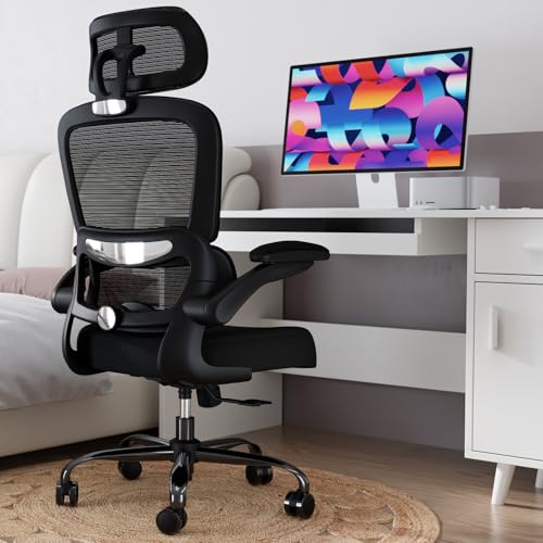 TRALT Office Chair Ergonomic Desk Chair - Gaming Chair with Lumbar Support | 330 LBS Home Office Desk Chairs with Headrest, Reading Chair with Flip-up Armrests, Comfortable Computer Chairs (1, Black) - color: Black