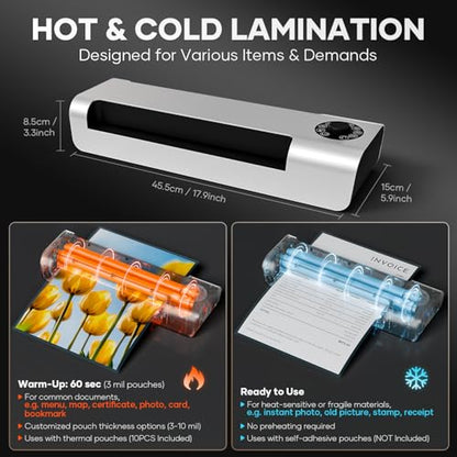 Crenova 13" 4-Roller Laminator Machine, 7 Pouch Thickness Options, 3-10 Mil | Thermal & Cold Dual Mode, Anti-Jam Technology, Auto Shutoff, Fast 55s Warm-Up, Includes 10 Laminating Sheets