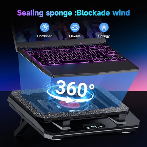 IETS GT300 Upgraded Laptop Cooling Pad with Adjustable Stand, Turbo Boosted Cooler for Rapid Cooling 10-17inch Gaming Laptop, Flexible Sealing Ring，Featuring Air Filtration and USB Hub - color: GT300B1(Hub)