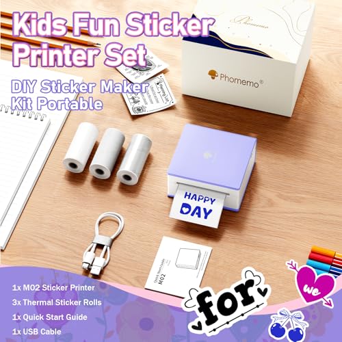 Phomemo Mini Thermal Printer with 3 Rolls Paper, Inkless Bluetooth Printer | Mini Printer Sticker Maker, Mini Sticker Printer, Sticker Printer Maker, Mini Impresora Portátil for Gifts/DIY/Study - color: Purple