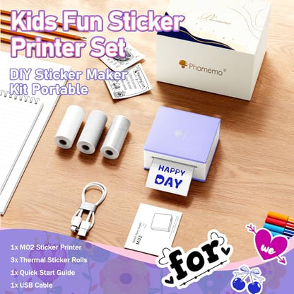 Phomemo Mini Thermal Printer with 3 Rolls Paper, Inkless Bluetooth Printer | Mini Printer Sticker Maker, Mini Sticker Printer, Sticker Printer Maker, Mini Impresora Portátil for Gifts/DIY/Study - color: Purple