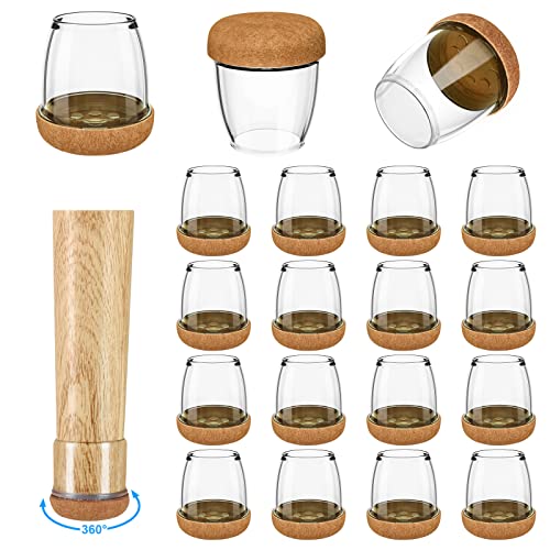 16 Pack Chair Leg Floor Protectors for Hardwood Floors, Round Rubber Furniture Sliders, 360°Felt Pad Bottom Wrapped Thickening Silicone Furniture Legs Caps Covers(Round,Clear-Brown-M) - size: Transparent-M
