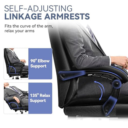 Office Chair, Big and Tall Office Desk Chair, Reclining Office Chair with Footrest Home Office Desk Chairs, High Back Ergonomic with Lumbar Support, Executive Leather - color: Black, style: With Footrest