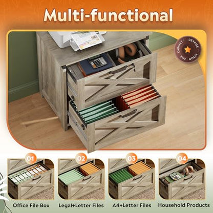 DEVAISE 2-Drawer Lateral File Cabinet with Lock, Gray Oak | Wood, Office Storage Cabinet, Letter, Legal & A4 Compatible, Farmhouse Style, Printer Stand, Home Office - color: Gray Oak