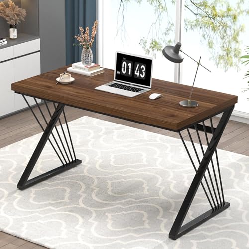 Home Office Desks, Modern Wood and Metal Writing Study Work Table, Industrial Computer Desk for Bedroom Living Room, Rustic Walnut, 47 Inch - color: Walnut, size: 47 Inch