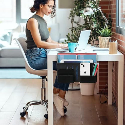 MAXECHO Desk Side Storage, Under Desk Laptop Mount, Table Side Hanging File Organizer, No Drill Clamp On Cable Management Tray, Laptop Holder with Magnetic Pen Holder for Office and Home, Load 22 Lbs - color: Black