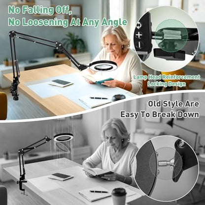Magnifying Glass with Light and Clamp, 4.2in 12X Extended Arm - size: 4.2IN