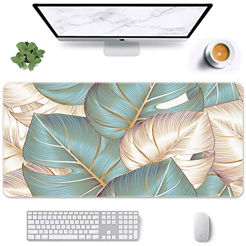 Large Mouse Pad, Mouse Pad, 31.5 x 15.7 Inch, Palm Leaves Tropical | Blue Luxury Non-Slip Desk Pad Keyboard and Mouse Desk Mat for Gamer, Office & Home - color: Blue Luxury Palm Leaves