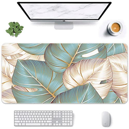 Large Mouse Pad, Mouse Pad, 31.5 x 15.7 Inch, Palm Leaves Tropical | Blue Luxury Non-Slip Desk Pad Keyboard and Mouse Desk Mat for Gamer, Office & Home - color: Blue Luxury Palm Leaves