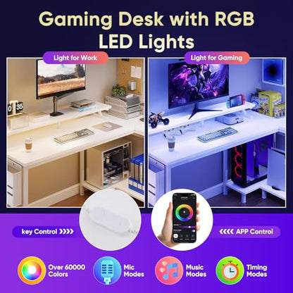 DUMOS L Shaped Gaming Desk, 48" Computer Desks with Storage Shelves
