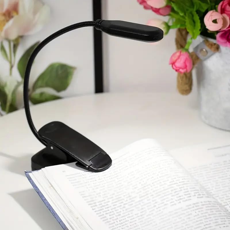 Clip-On Book Light, Battery Powered Flexible Reading Lamp, Portable Desktop Night Light for Room Decor, Push Button Control Uplight Lighting