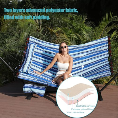 TegerDeger 12FT 2 Person Hammock with V Shaped Spreader Bar -Blue Stripes - color: Blue Stripes