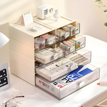 Desktop Storage Drawers, Plastic Countertop Printer Paper Organizer - color: 1 Large Drawer, Cream
