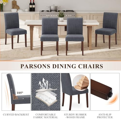 Upholstered Parsons Dining Chairs Set of 4, Modern Dining Room Chairs with Back, Fabric Kitchen Side Chairs with Wood Legs for Dinner Farmhouse Restaurant, Dark Grey - color: Dark Grey, size: Set of 4