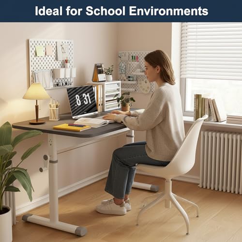 Spacious Manual Standing Desk, Adjustable Sit-Stand Office Desk, Sturdy Metal Legs, Hand Lift Computer Desk (White 80x60cm/31.5x23.6in) - color: White, size: 80x60cm/31.5x23.6in