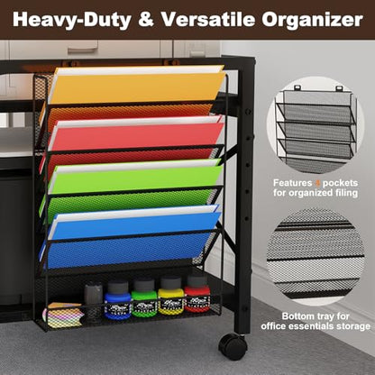 24"x20" Printer Stand with Hanging File Holder & Wheels, Black - color: Black, size: Extra Large