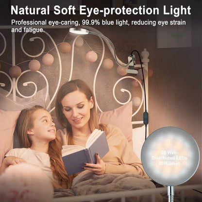 LiFMIRA Clip on Lamp Reading Light 5 Color Modes 10 Brightness 8W Silver | 66 LED Eye Caring Metal Clamp Light Gooseneck Clip on Light for Bed Headboard Desk Video Conferencing Make up - color: Silver