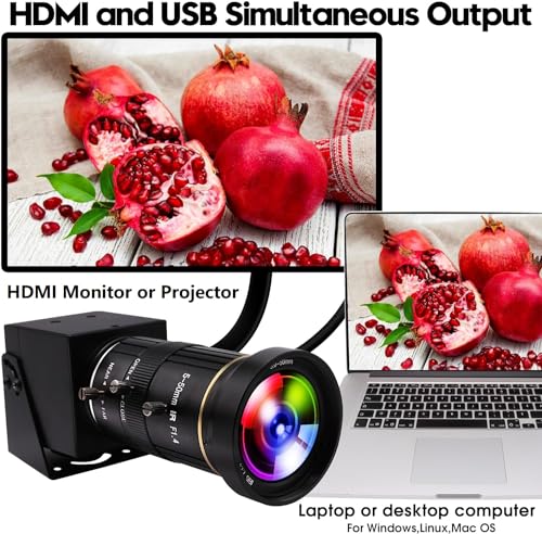 ELP 4K USB HDMI USB Camera Manual Zoom Webcam Variable Focus PC Camera Mini Close-up Camera for Computer H.264 Telescope USB Security Camera 8mp IMX415 Industrial CCTV Camera (5-50mm 10X Zoom Lens) - color: 5-50mm 10X zoom lens