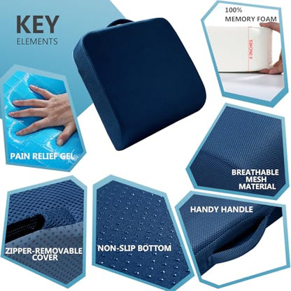 YOUFI Extra Thick Large Seat Cushion -19 X 17.5 X 4 Inch Gel Memory Foam Cushion with Carry Handle Non Slip Bottom - Pain Relief Coccyx Cushion for Wheelchair Office Chair (Blue (1PACK)) - color: Blue