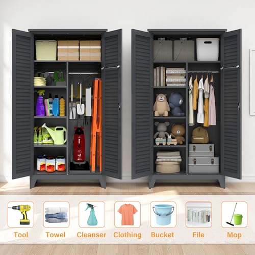 KEIKI 73'' H Metal Tool Storage Cabinet, Garage Storage Cabinet with Doors & Adjustable Shelves & Ample Storage Space for Garage, Home, Office, Utility Room