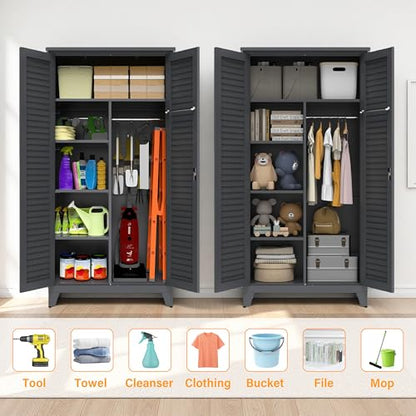 KEIKI 73'' H Metal Tool Storage Cabinet, Garage Storage Cabinet with Doors & Adjustable Shelves & Ample Storage Space for Garage, Home, Office, Utility Room