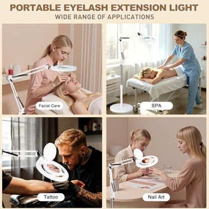 Facial 10X Magnifying Lamp for Esthetician, 2500 Lumens, Stepless Dimmable, Adjustable Swing Arm, LED Lighted Standing Mag Floor Lamp for Eyelash Extensions, Tattoo, Crafts, Nail Art, Pedicure - color: White