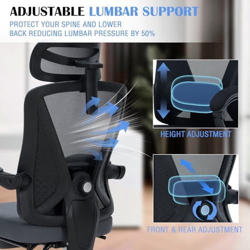 Ergonomic Office Desk Chair with Foot Rest - Adjustable Lumbar Support & Headrest, 90-160° Reclining Mesh Back Computer Chair - Home Office/Gaming for Adults, 400lbs Capacity (Gray) - color: Grey
