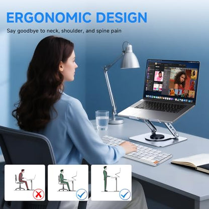 Leeboom 360° Rotating Laptop Stand, Aluminum Riser with Ergonomic Design - color: light silver