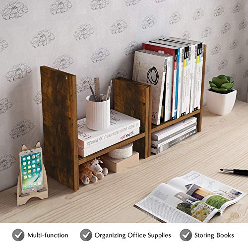 Jerry & Maggie Desktop Organizer Office Storage Rack Adjustable Wood Display Shelf Free Style Double H, Multi-Functional Mini Bookshelf for Desk Natural Stand (Natural Wood Tone) - color: Natural Wood Tone