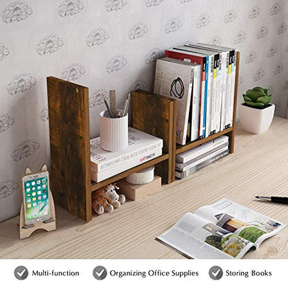 Jerry & Maggie Desktop Organizer Office Storage Rack Adjustable Wood Display Shelf Free Style Double H, Multi-Functional Mini Bookshelf for Desk Natural Stand (Natural Wood Tone) - color: Natural Wood Tone