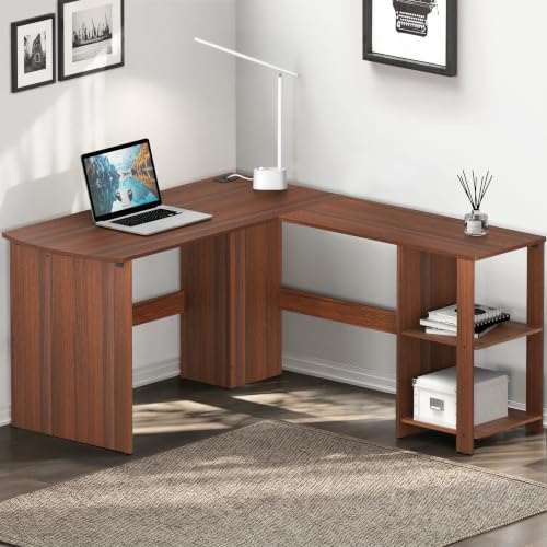 SHW 51 x 51 L-Shaped Home Office Wood Corner Desk with Storage, Walnut - color: Walnut