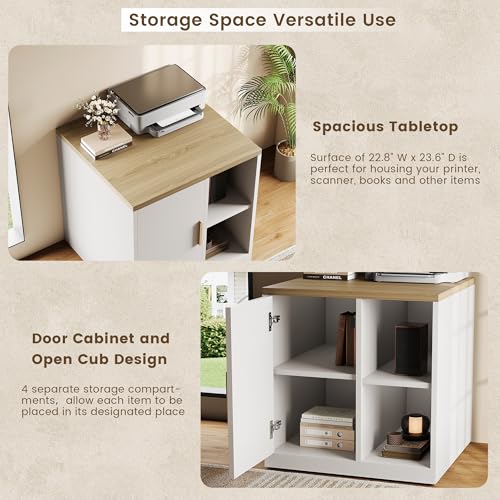 ModernMate Printer Stand with Door, Open Adjustable Shelves | 23" Printer Table, File Cabinet, Under Desk Storage Cabinet for Office, Living Room, and Study, Light Walnut - color: Light Walnut